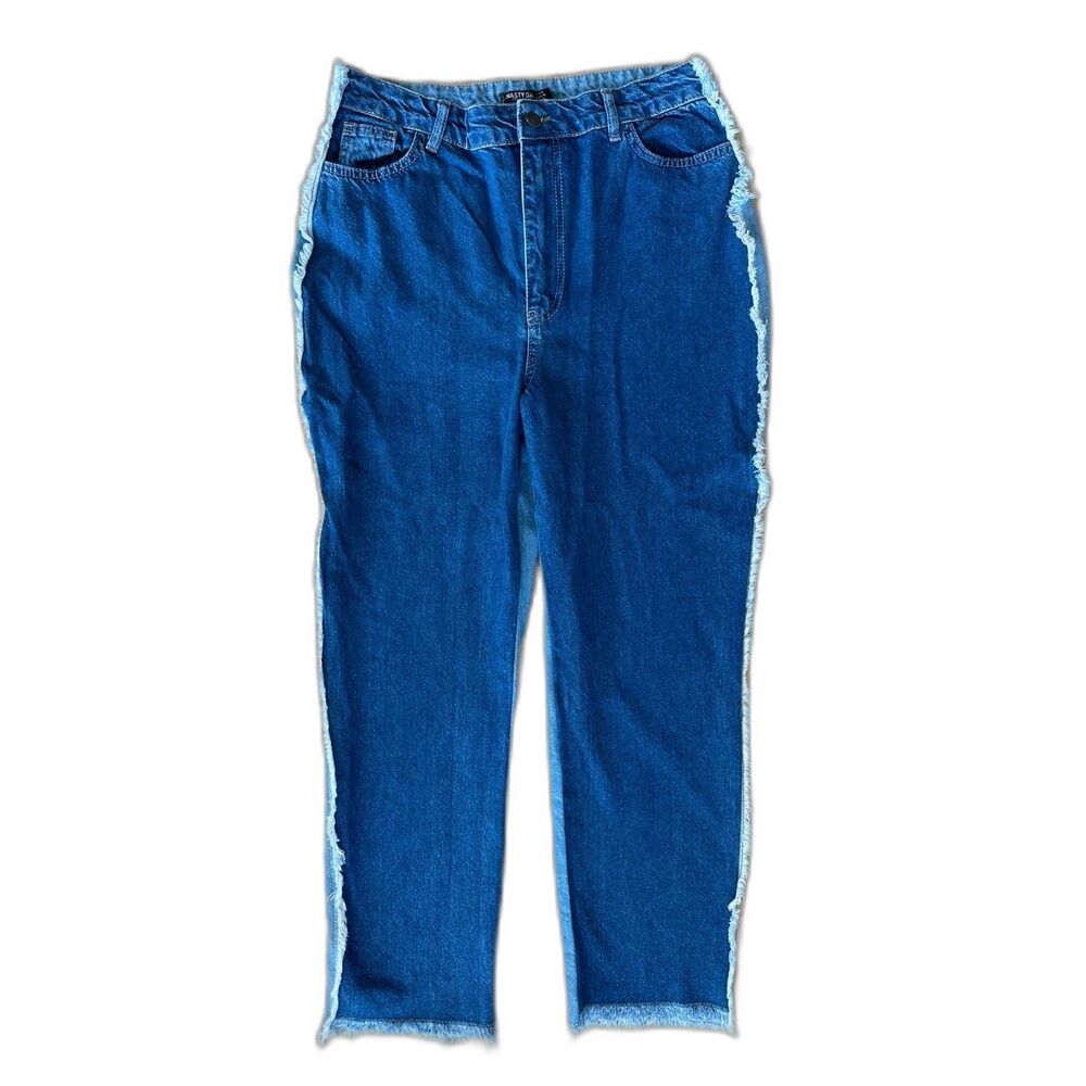 NWT Nasty Gal High Waisted Frayed Side Seam Two Tone Jeans Straight Leg Size 8 9